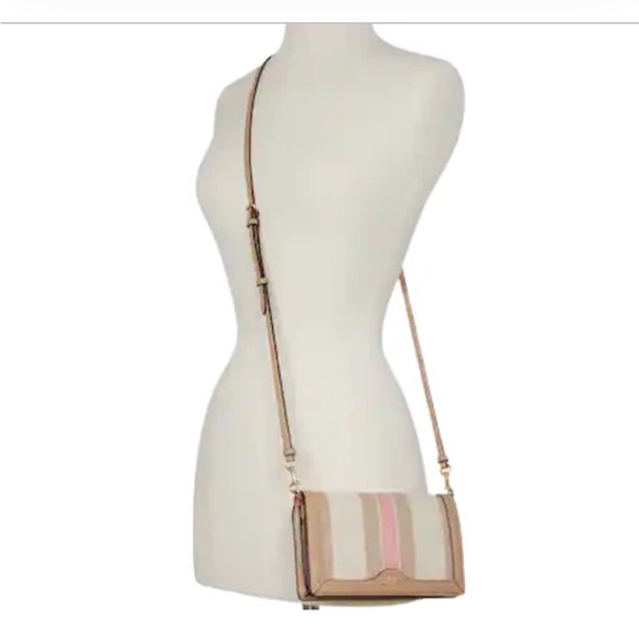COACH CLUTCH CROSSBODY IN SIGNATUREE JACQUARD WITH STRIPES IN CREAM AND PINK - Picture 1 of 9